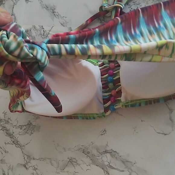 Tie dye  bikini with string sides and bead accent - Picture 4 of 12